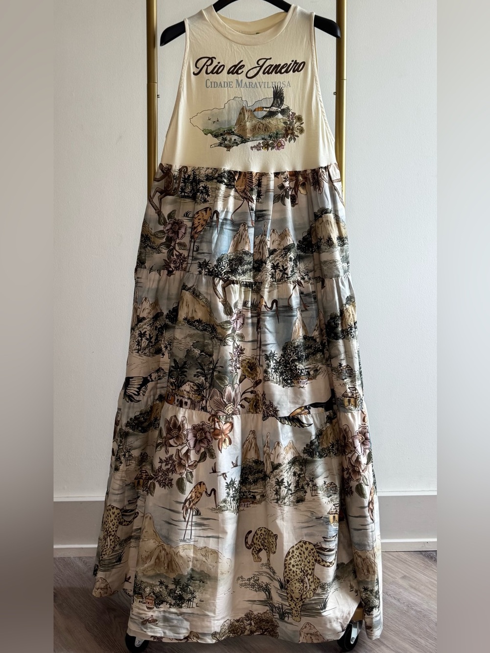 FARM Rio Cream & Multicolor Scenic Print Maxi Dress